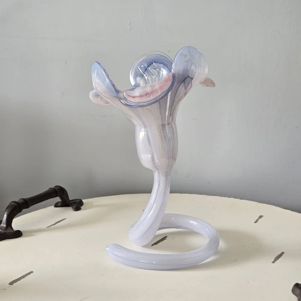 Vintage Blown Glass Murano Style Flower Swirl Vase MCM